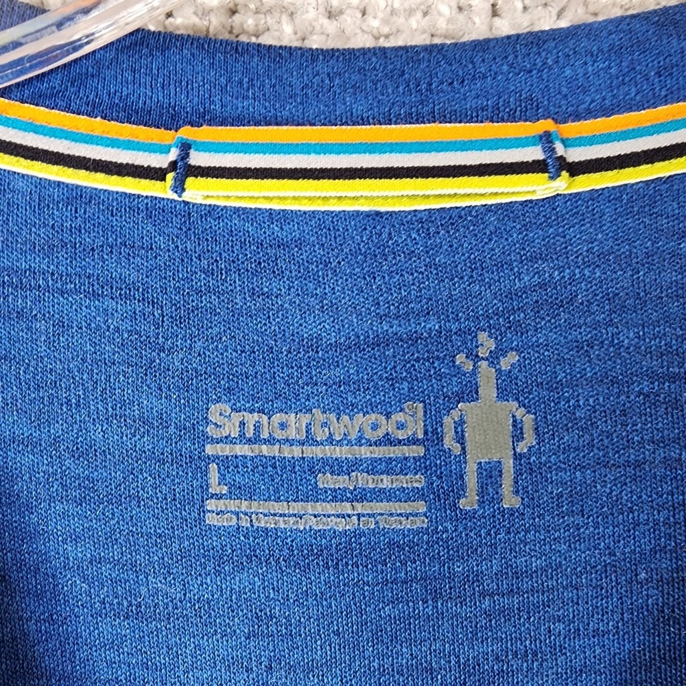 Smartwool Long Sleeve Baselayer Shirt Mens L Blue 100% Merino Wool Tee Top - Picture 11 of 12